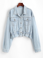 Veste Péplum à Goutte Epaule avec Poche en Denim M Bleu clair