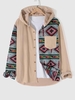 Veste Style Ethnique Motif Géométrique en Velours Côtelé L Café lumière