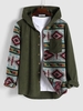 Veste Style Ethnique Motif Géométrique en Velours Côtelé L Vert profond