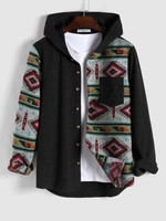 Veste Style Ethnique Motif Géométrique en Velours Côtelé M Noir