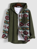 Veste Style Ethnique Motif Géométrique en Velours Côtelé M Vert profond