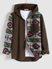Veste Style Ethnique Motif Géométrique en Velours Côtelé Xl Café profond