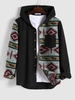 Veste Style Ethnique Motif Géométrique en Velours Côtelé Xl Noir