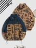 Veste Sweat-shirt Zippé à Imprimé Ethnique Aztèque à 1 / 4 Zip en Tissu Duveteux Taille unique Café