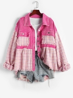 Veste Tweed en Velours Côtelé à Boutons-Pression L Rose clair