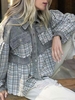 Veste Tweed en Velours Côtelé à Boutons-Pression S Gris