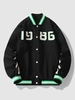 Veste Universitaire de Base-ball Lettre Gaufrée à Ourlet Rayé Esthétique Y2K M Noir