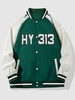 Veste Universitaire de Base-ball Rayée en Blocs de Couleurs Jointive L Vert forêt moyen