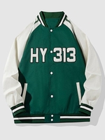 Veste Universitaire de Base-ball Rayée en Blocs de Couleurs Jointive L Vert forêt moyen