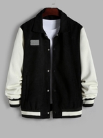 Veste Universitaire de Baseball en Blocs de Couleurs Jointive Graphique de Damier en Velours Côtelé L Noir