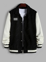 Veste Universitaire de Baseball en Blocs de Couleurs Jointive Graphique de Damier en Velours Côtelé S Noir