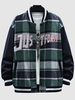 Veste Universitaire Jointive Graphique à Carreaux Lettre du Streetwear L Vert profond