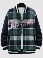 Veste Universitaire Jointive Graphique à Carreaux Lettre du Streetwear L Vert profond