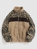Veste Zippée à Imprimé Léopard en Fausse Fourrure en Velours D