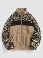 Veste Zippée à Imprimé Léopard en Fausse Fourrure en Velours D