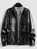 Veste Zippée avec Poche en Avant à Col à Onglet en Faux Cuir 4xl Noir