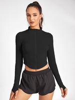 Veste Zippée Avec Trou Pour Pouce et Surpiqûres S Noir