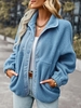 Veste Zippée Fourrée avec Bouton-Pression avec Poches en Tissu Duveteux Xl Bleu