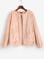Veste Zippée Fourrée avec Poche en Avant S Rose clair