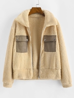 Veste Zippée Fourrée en Fausse Fourrure avec Poche à Rabat L Jaune clair