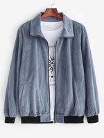 Veste Zippée Panneau en Blocs de Couleurs en Velours Côtelé S Bleu profond