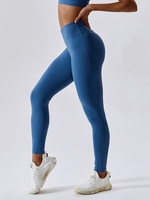 Women Sports Legging à Fesses Froncées à Taille Haute avec Poche Latérale L Bleu