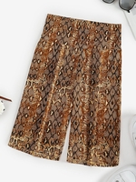 Women Sports Legging Court Serpent Imprimé à Taille Haute M Café