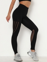 Women Sports Legging de Gym Ajouré Séchage Rapide sans Couture M Noir