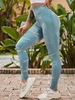 Women Sports Legging de Sport à Imprimé Tourbillon Froisser Fesses S Bleu clair