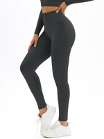 Women Sports Legging de Sport Bande Large en Couleur Unie L Gris foncé