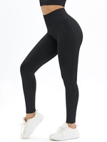 Women Sports Legging de Sport Bande Large en Couleur Unie L Noir