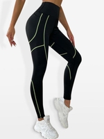 Women Sports Legging de Sport Cousu en Haut en Couleur Contrastée M Noir