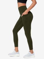 Women Sports Legging de Sport Moulant en Couleur Unie avec Poche pour Téléphone S Vert profond