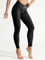 Women Sports Legging de Sport Texturé Losange en Couleur Unie S Noir