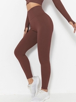 Women Sports Legging de Yoga en Couleur Unie à Taille Haute S Café