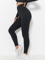 Women Sports Legging de Yoga en Couleur Unie à Taille Haute S Noir