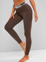 Women Sports Legging Graphique Fourrée à Taille Haute S Café profond