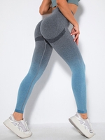 Women Sports Leggings de Yoga Ombre sans Couture à Taille Élastique L Bleu