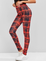 Women Sports Pantalon Maigre à Carreaux L Rouge