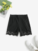 Women Sports ZAFUL Short Superposé Panneau en Dentelle en Couleur Unie S Noir
