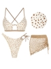 ZAFUL 3 Pièces Ensemble de Maillot de Bain Bikini à Imprimé Animal à Pois Au Crochet et Jupe de Plage S Café lumière
