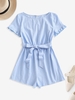 ZAFUL Barboteuse Ceinturée Découpée à Volants Xl Bleu clair