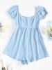 ZAFUL Barboteuse Plissée Jambe Large à Manches Bouffantes L Bleu clair