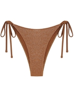 ZAFUL Bas de Bikini Brillant Métallisé Noué à Côté L Café