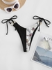 ZAFUL Bas de Bikini Côtelé à Imprimé Fleur Anneau en O M Noir