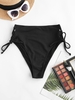 ZAFUL Bas de Bikini Côtelé à Jambe Haute à Lacets S Noir