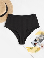 ZAFUL Bas de Bikini Côtelé à Taille Haute L Noir