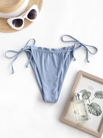 ZAFUL Bas de Bikini Côtelé à Volants M Bleu clair