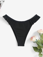 ZAFUL Bas de Bikini Côtelé à Volants M Noir