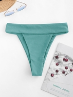 ZAFUL Bas de Bikini Côtelé Coupe Haute à Taille Large S Aigue marine moyenne